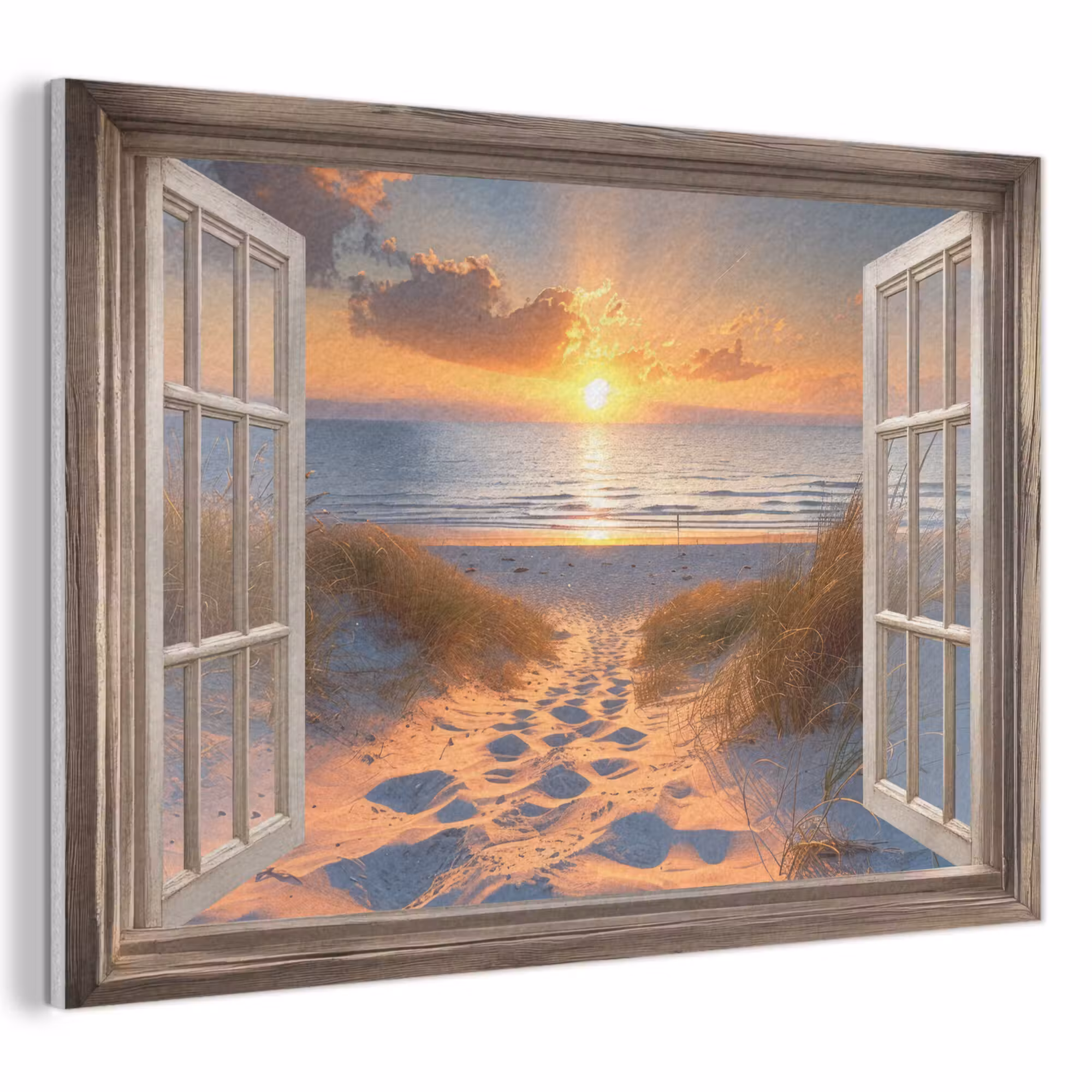 Akoestisch schilderij - Doorkijk - Strand - Duinen - Zonsondergang