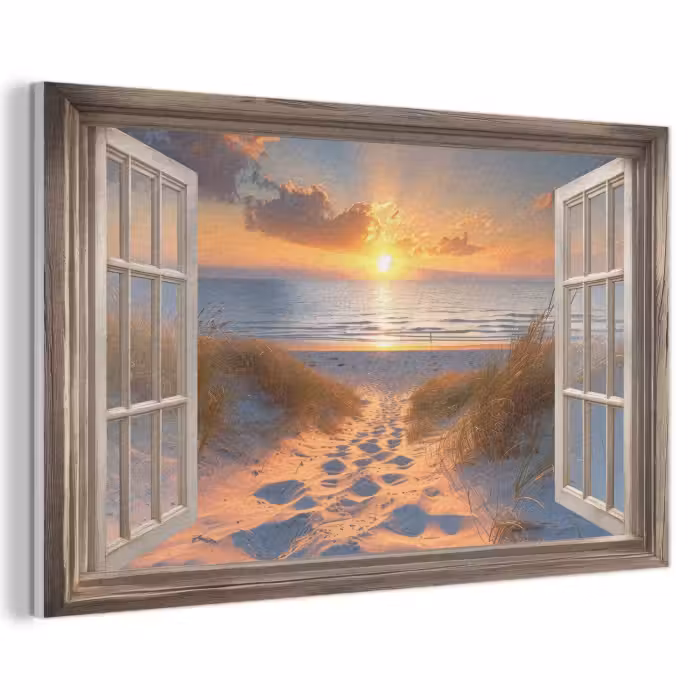 Akoestisch schilderij - Doorkijk - Strand - Duinen - Zonsondergang