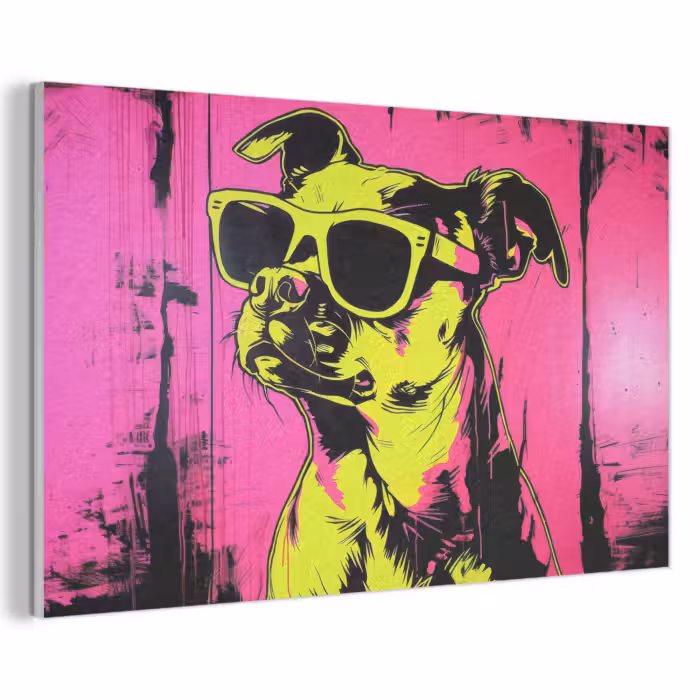Akoestisch schilderij - Hond - Zonnebril - Roze - Art