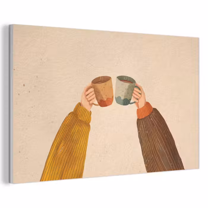 Akoestisch schilderij - Illustratie - Mokken - Proosten - Bruin