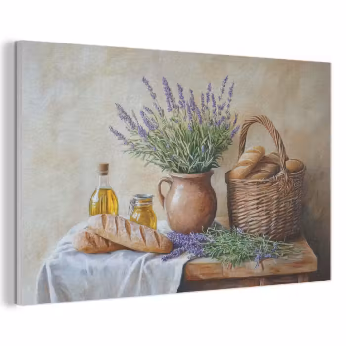 Akoestisch schilderij - Lavendel - Brood - Stilleven