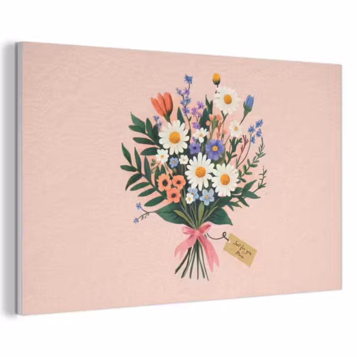Akoestisch schilderij - Margrieten - Boeket - Strikje - Roze