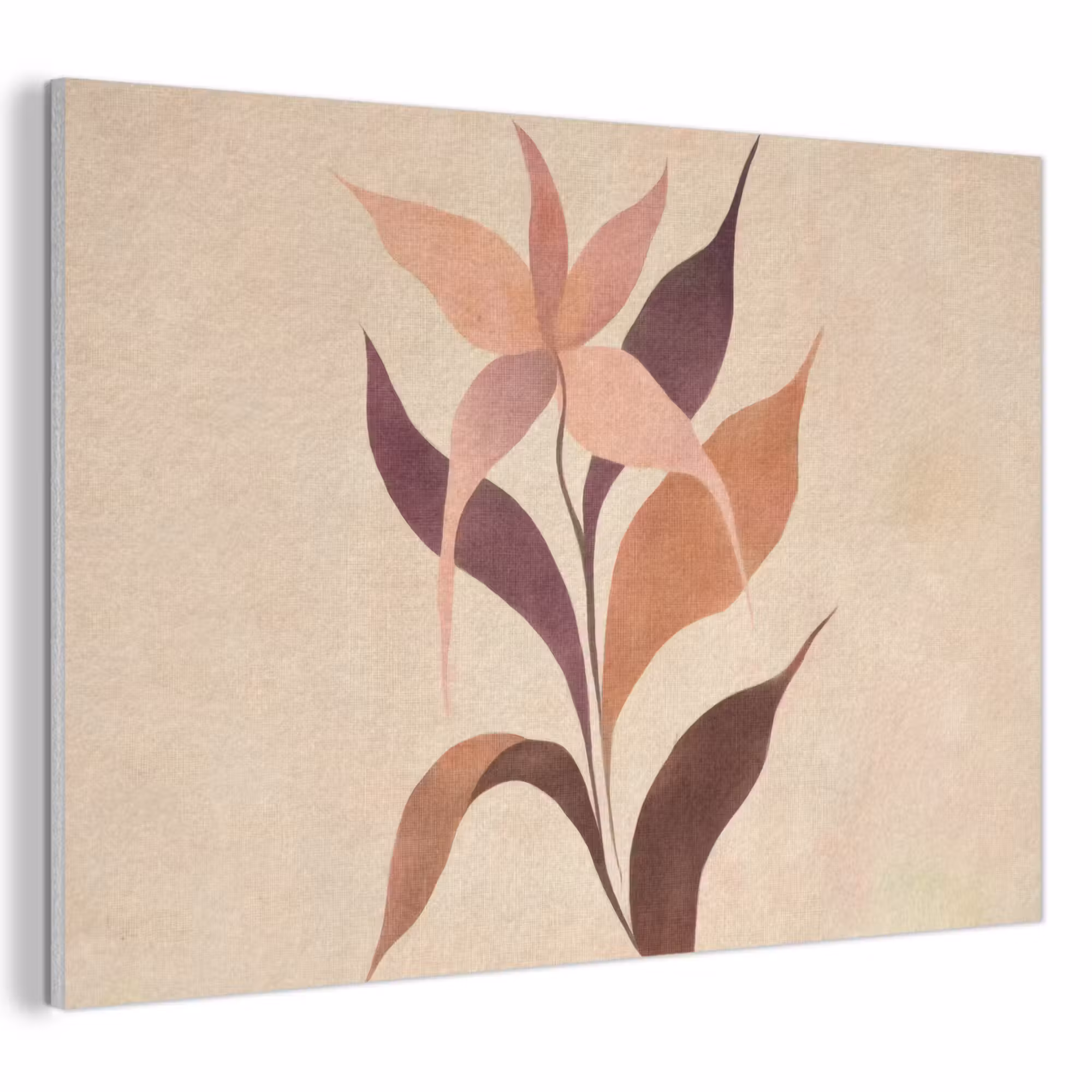 Akoestisch schilderij - Minimalistisch - Bloem - Bladeren - Beige