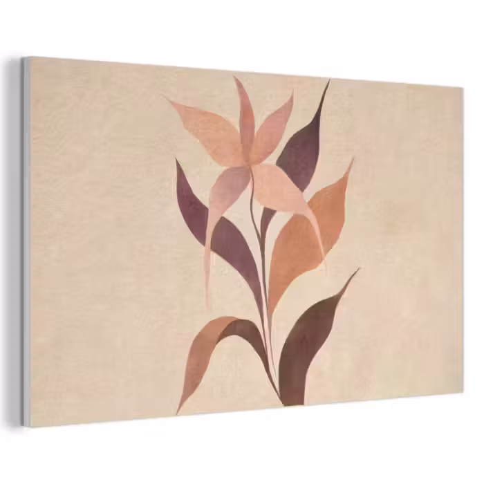 Akoestisch schilderij - Minimalistisch - Bloem - Bladeren - Beige