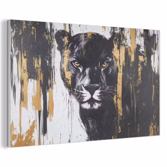 Akoestisch schilderij - Panter - Zwart - Abstract - Verfstreken