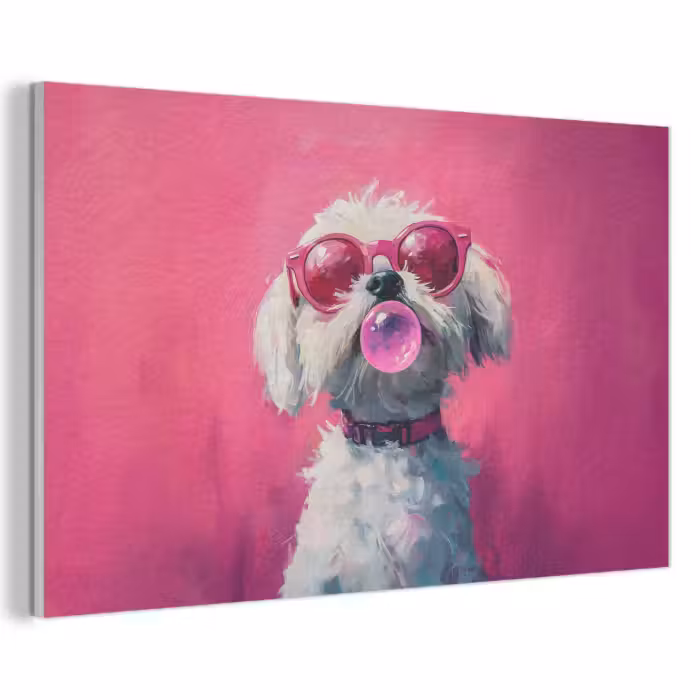 Akoestisch schilderij - Pink - Hond - Bubbel