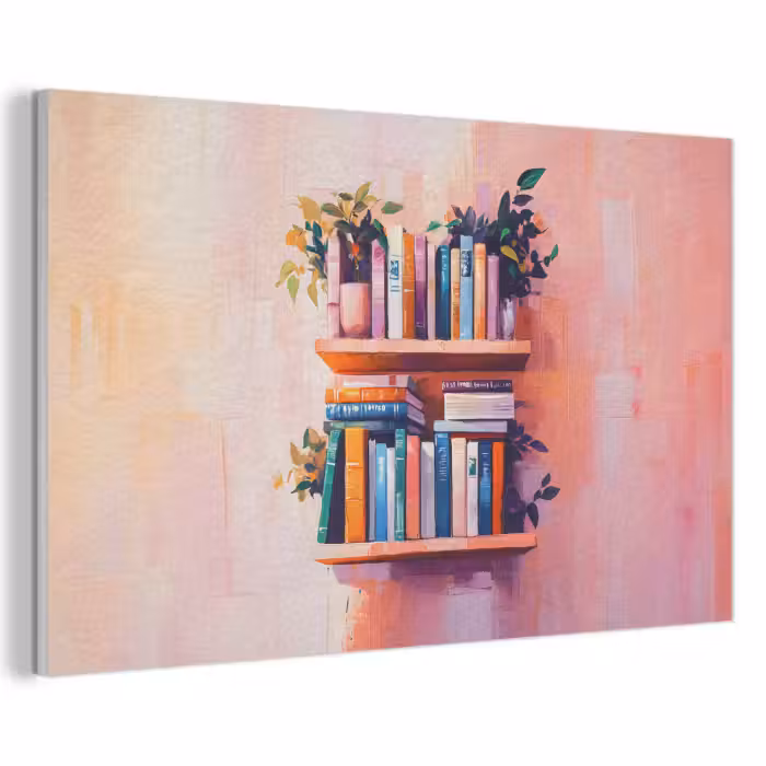 Akoestisch schilderij - Planken - Boeken - Bladeren