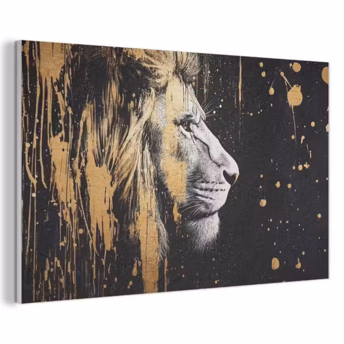 Akoestisch schilderij - Portret - Leeuw - Abstract - Goud