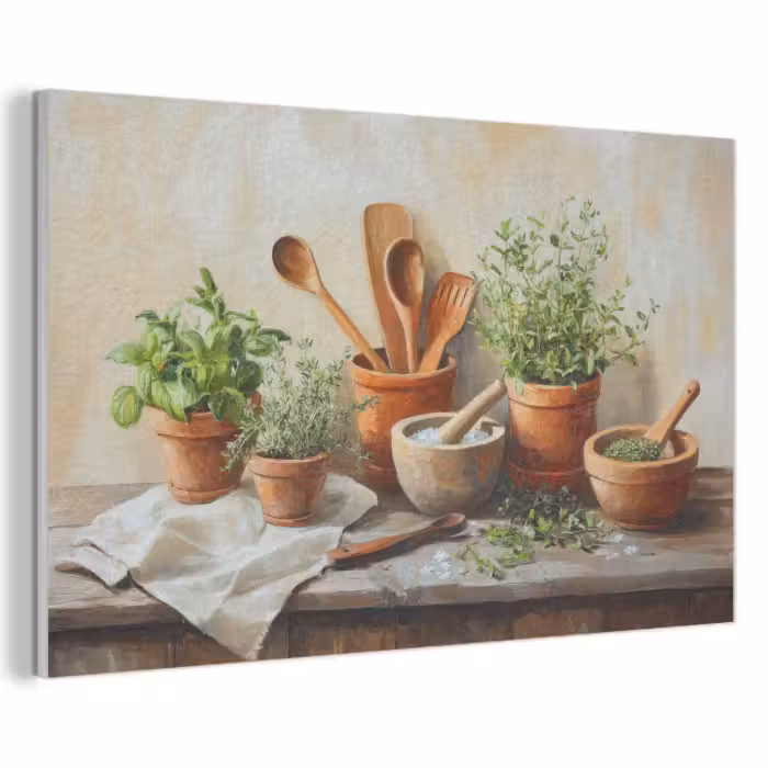 Akoestisch schilderij - Potten - Kruiden - Hout