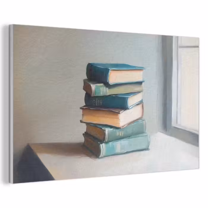 Akoestisch schilderij - Stapel - Boeken - Groen - Daglicht