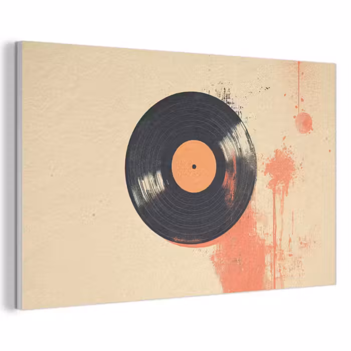 Akoestisch schilderij - Vinylplaat - Zwart - Verfspatten - Retro