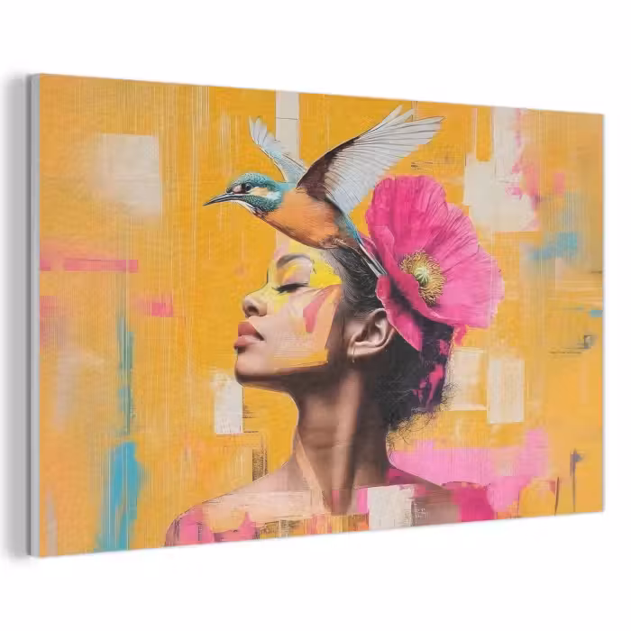 Akoestisch schilderij - Vogel - Vrouw - Abstract - Bloem