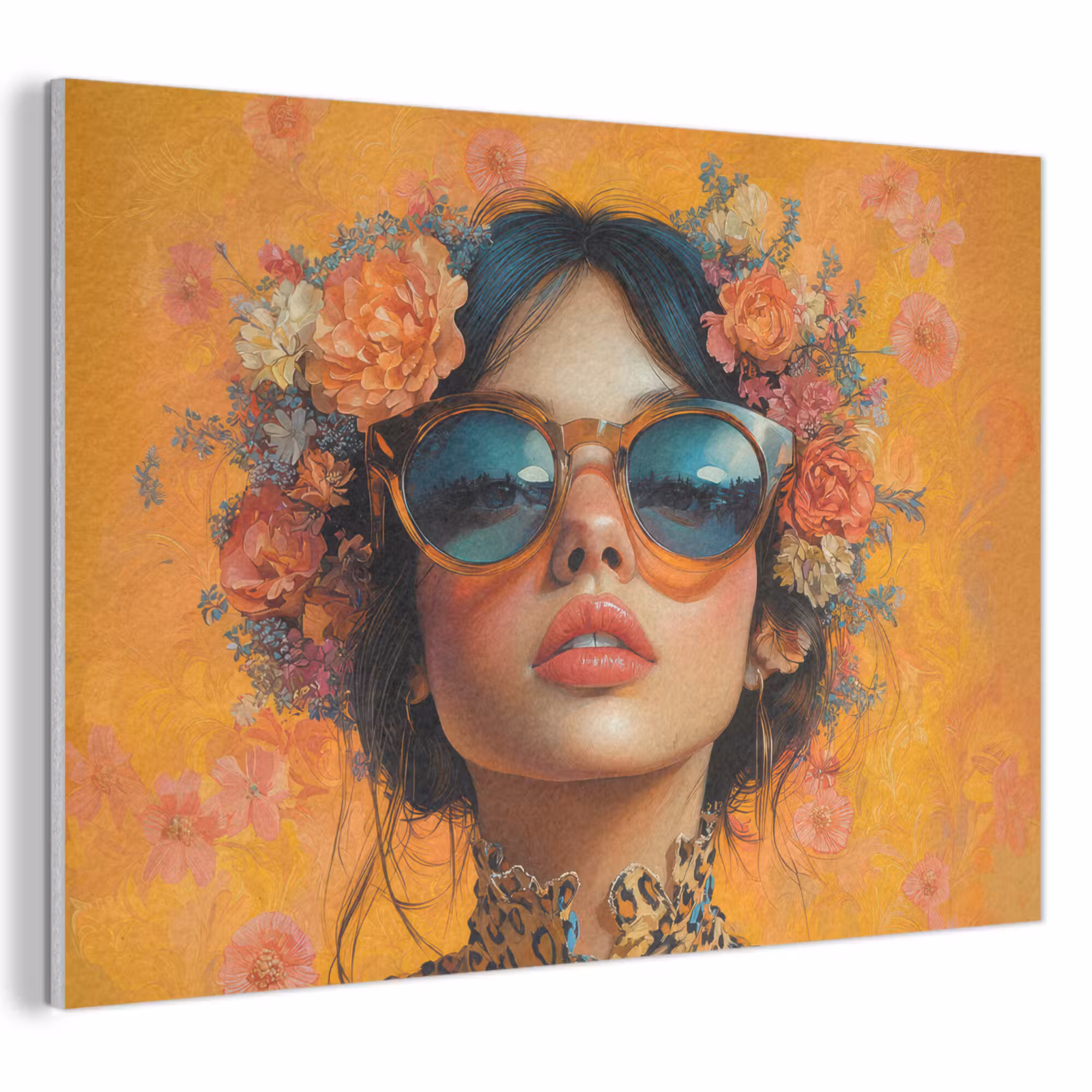 Akoestisch schilderij - Vrouw - Bloemen - Aesthetic - Oranje