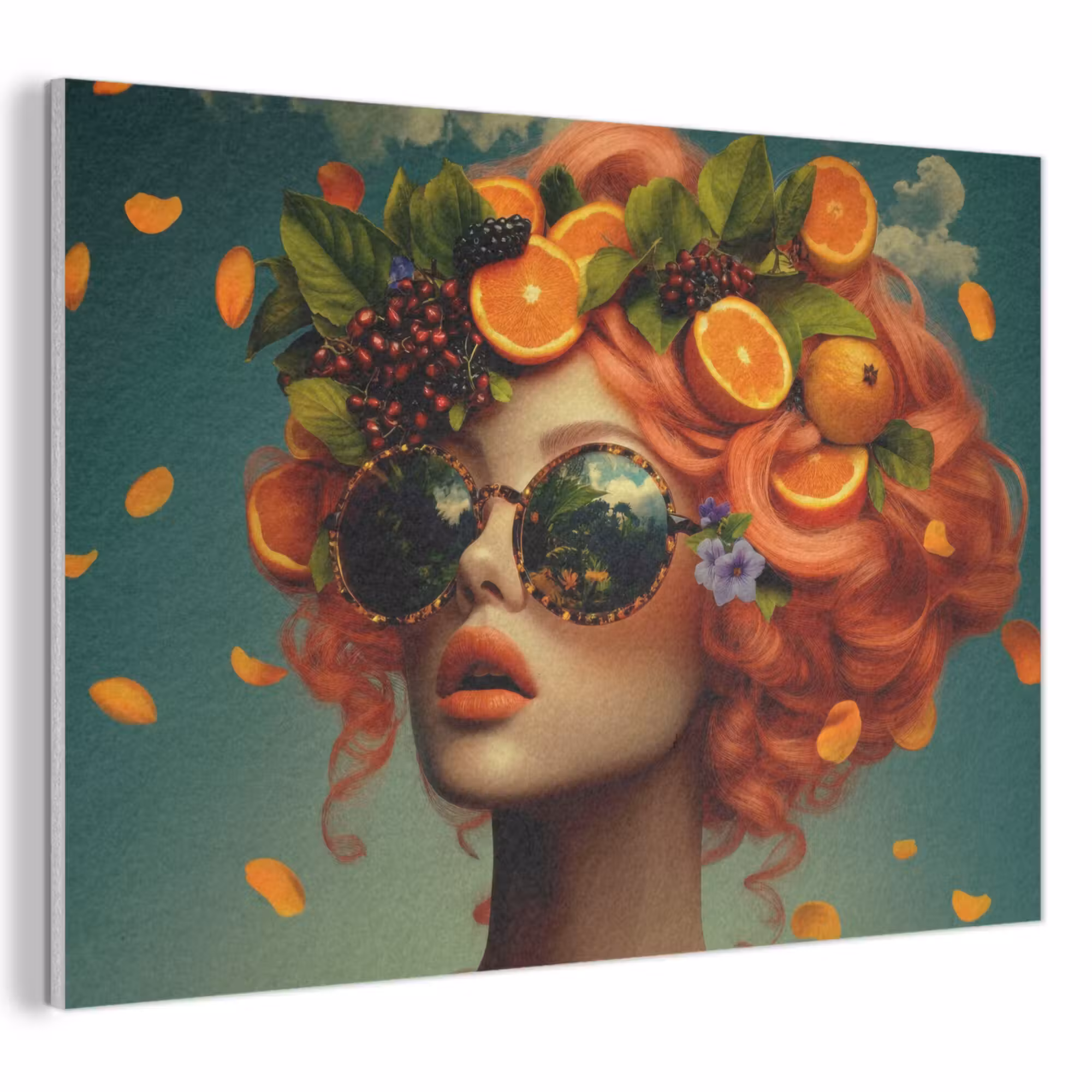 Akoestisch schilderij - Vrouw - Sinaasappel - Bessen - Oranje