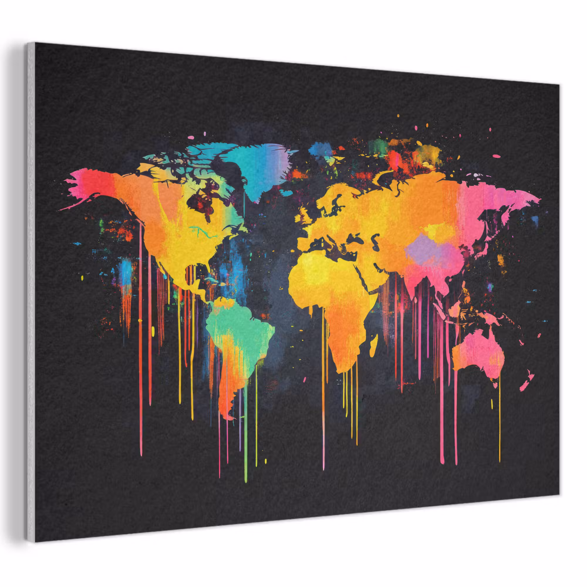 Akoestisch schilderij - Wereldkaart - Verf - Kleurrijk - Graffiti - Wereld