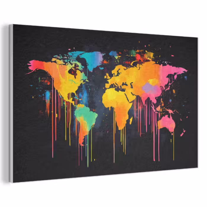 Akoestisch schilderij - Wereldkaart - Verf - Kleurrijk - Graffiti - Wereld