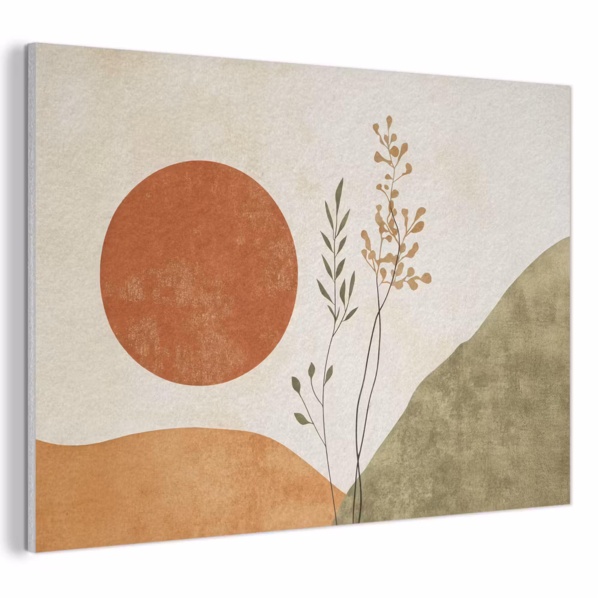 Akoestisch schilderij - Zon - Abstract - Takken - Oranje