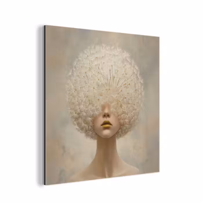 Aluminium schilderij - Dromerig - Beige - Paardenbloemzaadjes