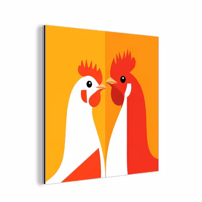 Aluminium schilderij - Kippen - Oranje - Vlakken
