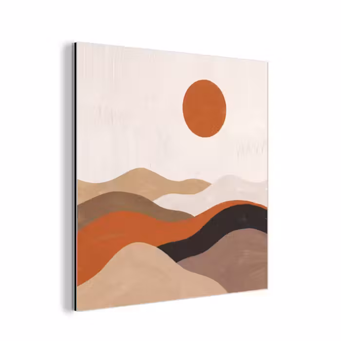 Aluminium schilderij - Landschap - Heuvels - Zon - Abstract - Oranje