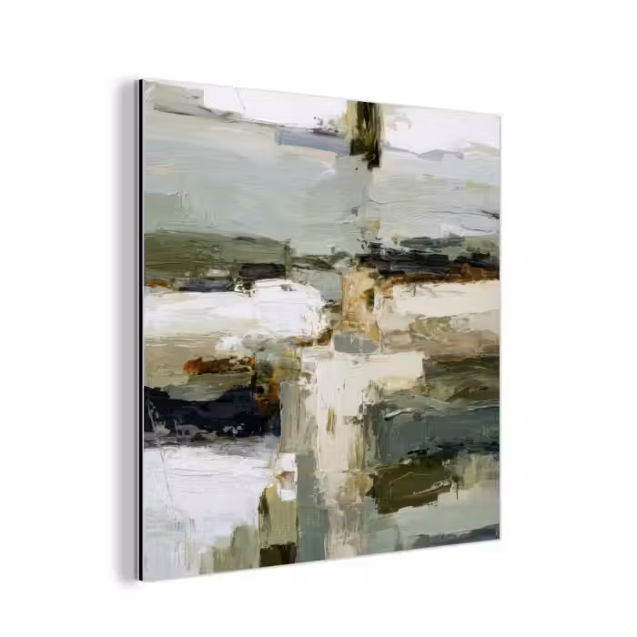 Aluminium schilderij - Penseelstreken - Groen - Abstract - Japandi
