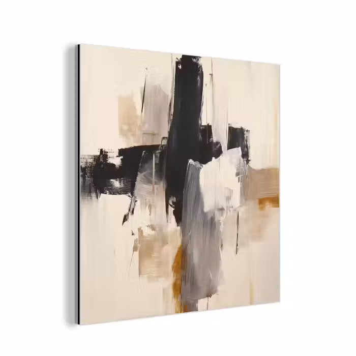 Aluminium schilderij - Penseelstreken - Ruw - Abstract - Beige