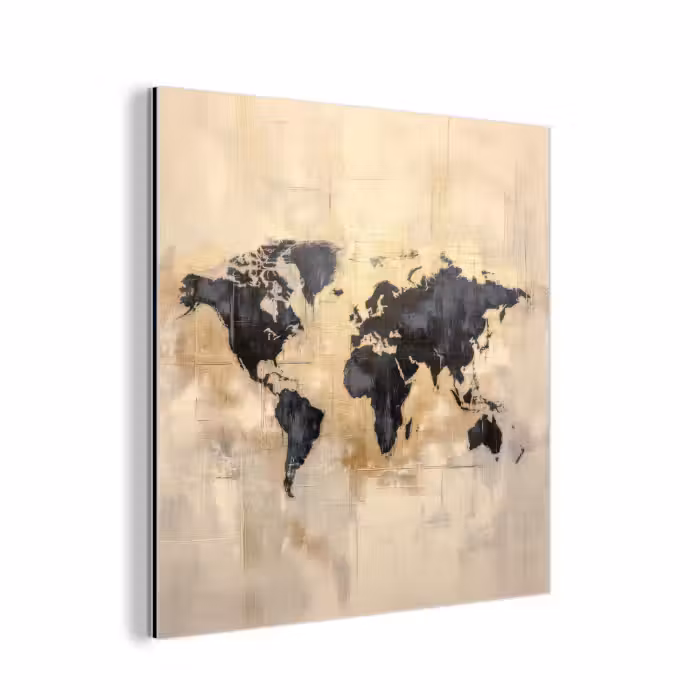 Aluminium schilderij - Wereldkaart - Goud - Zwart - Abstract