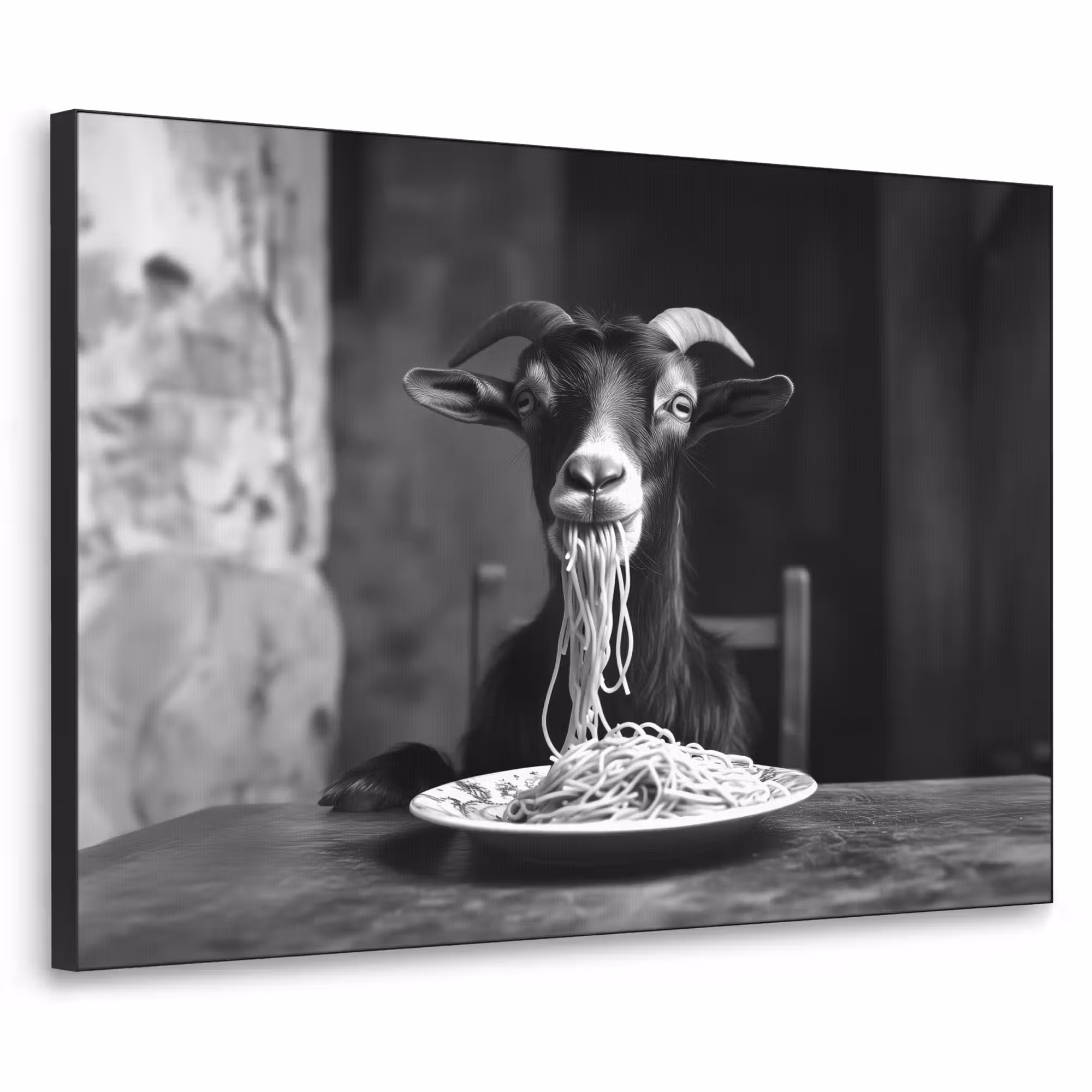 Art Frame - Geit - Bord - Spaghetti - Zwart Wit