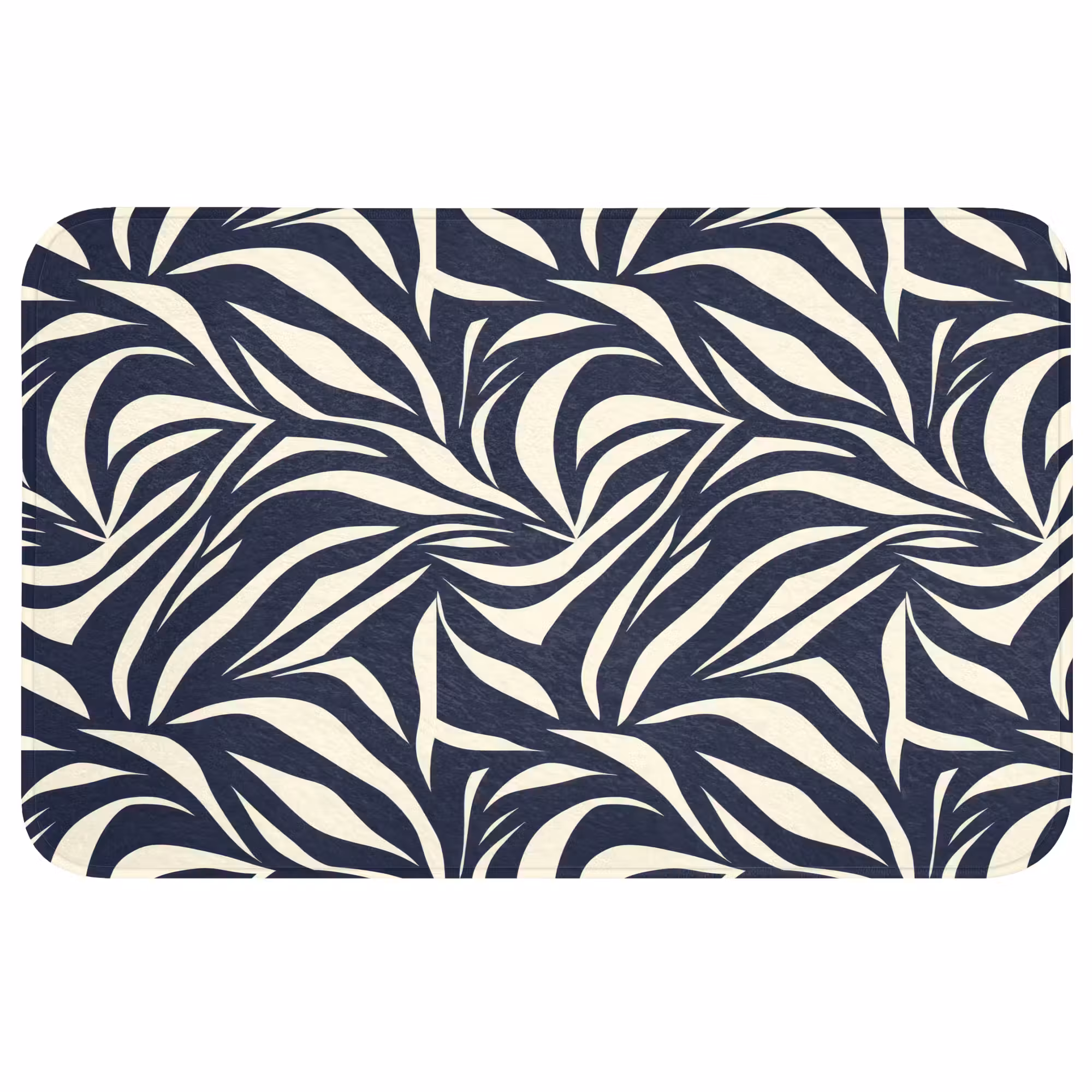 Badmat - Bladvormen - Blauw - Patroon - Wit
