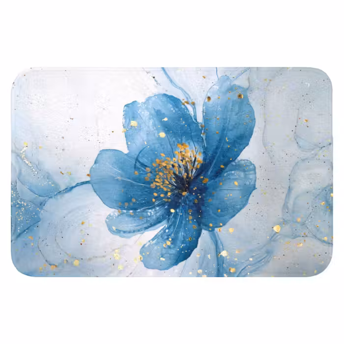 Badmat - Bloemen - Blauw - Goud - Watercolor - Modern