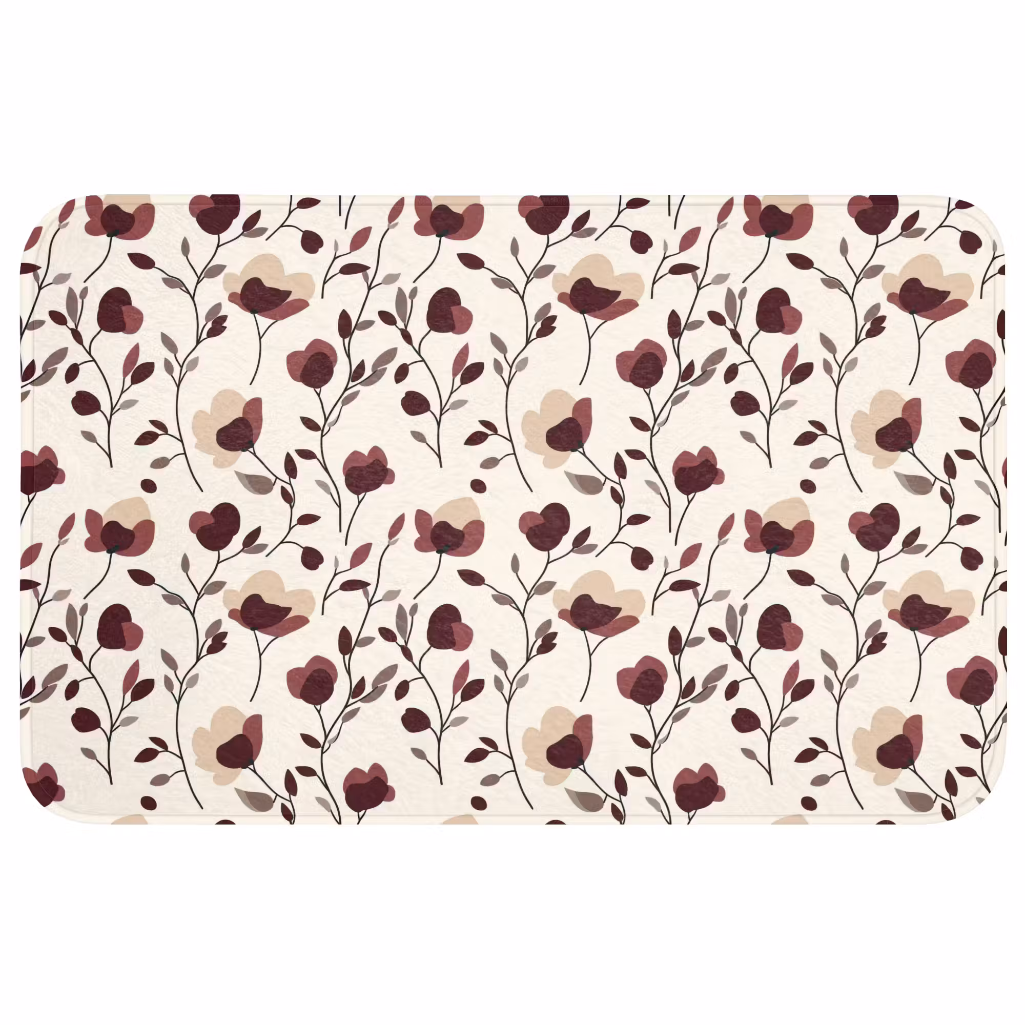 Badmat - Bloemen - Botanisch - Bordeaux