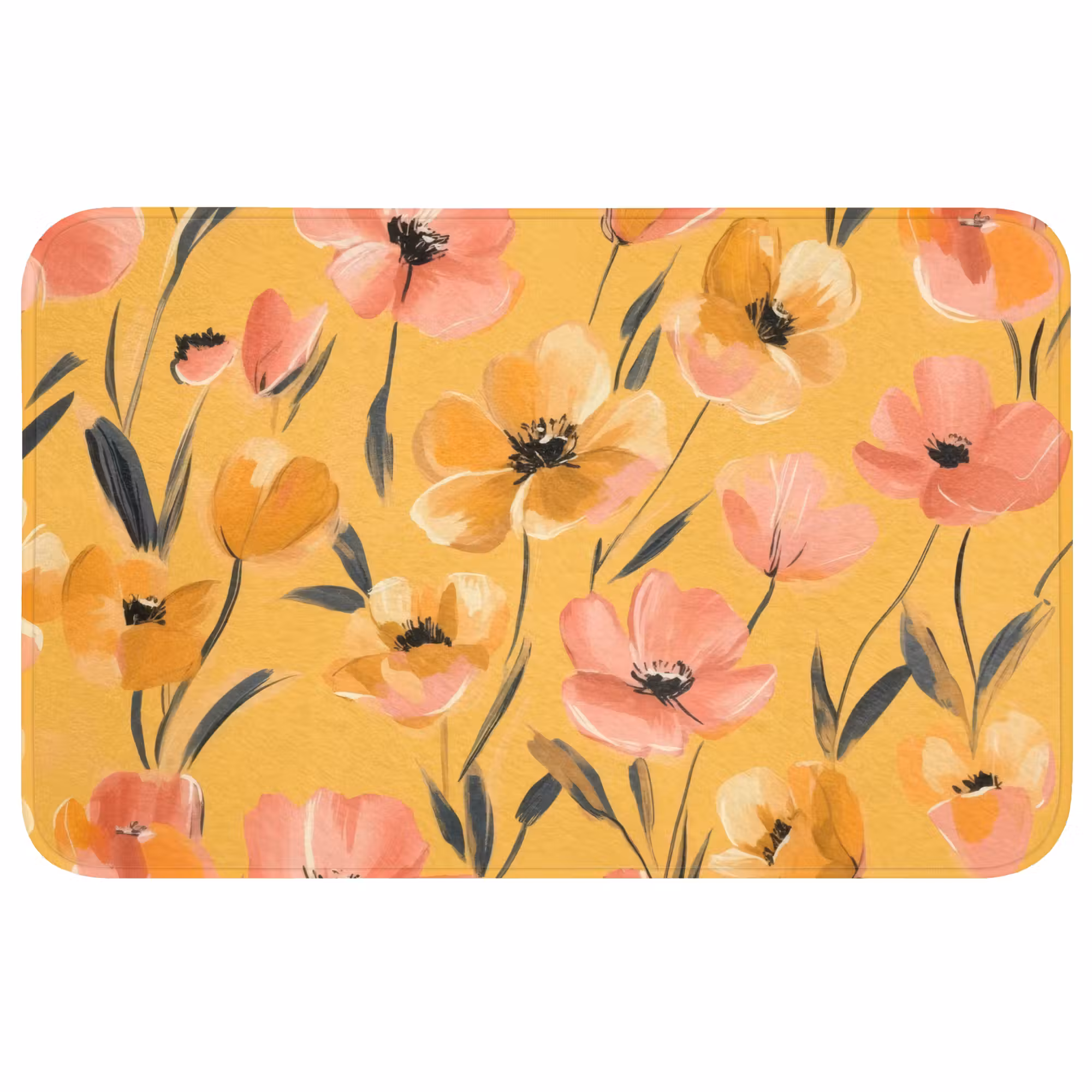Badmat - Bloemen - Geschilderd - Geel