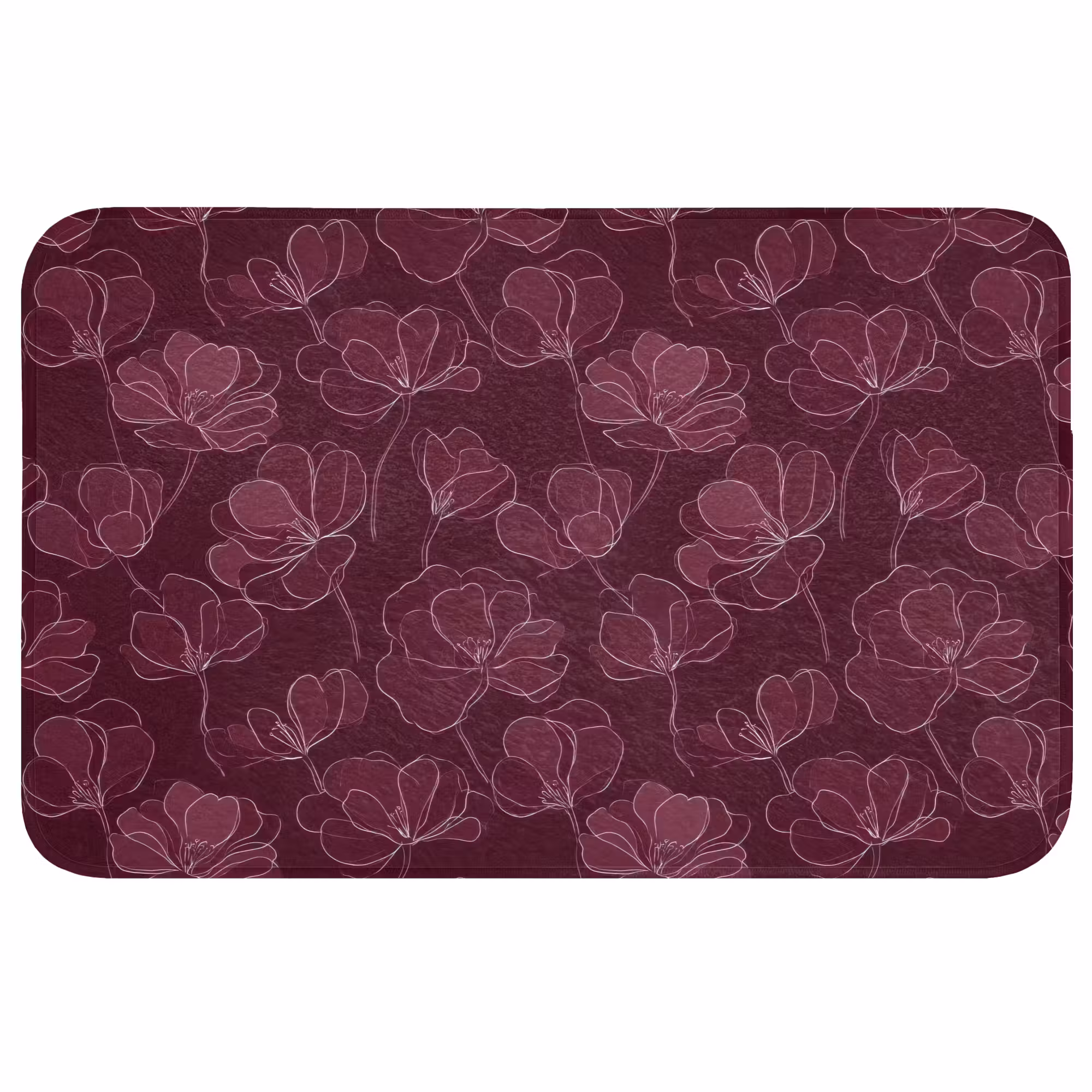 Badmat - Bloemen - Patroon - Bordeauxrood