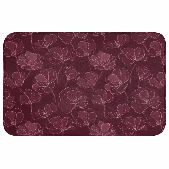 Badmat - Bloemen - Patroon - Bordeauxrood