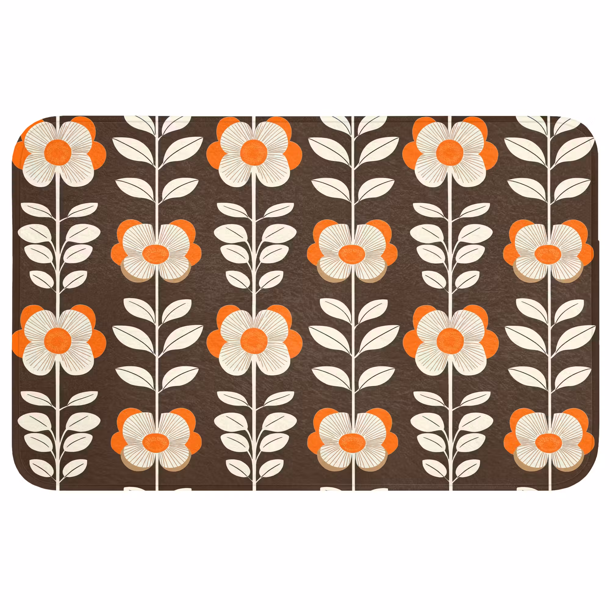Badmat - Bloemen - Retro - Bruin