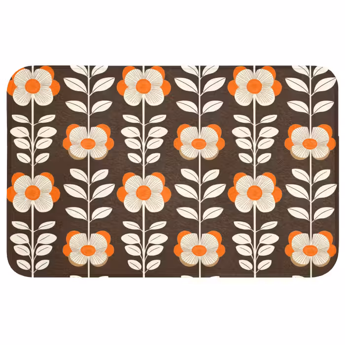 Badmat - Bloemen - Retro - Bruin
