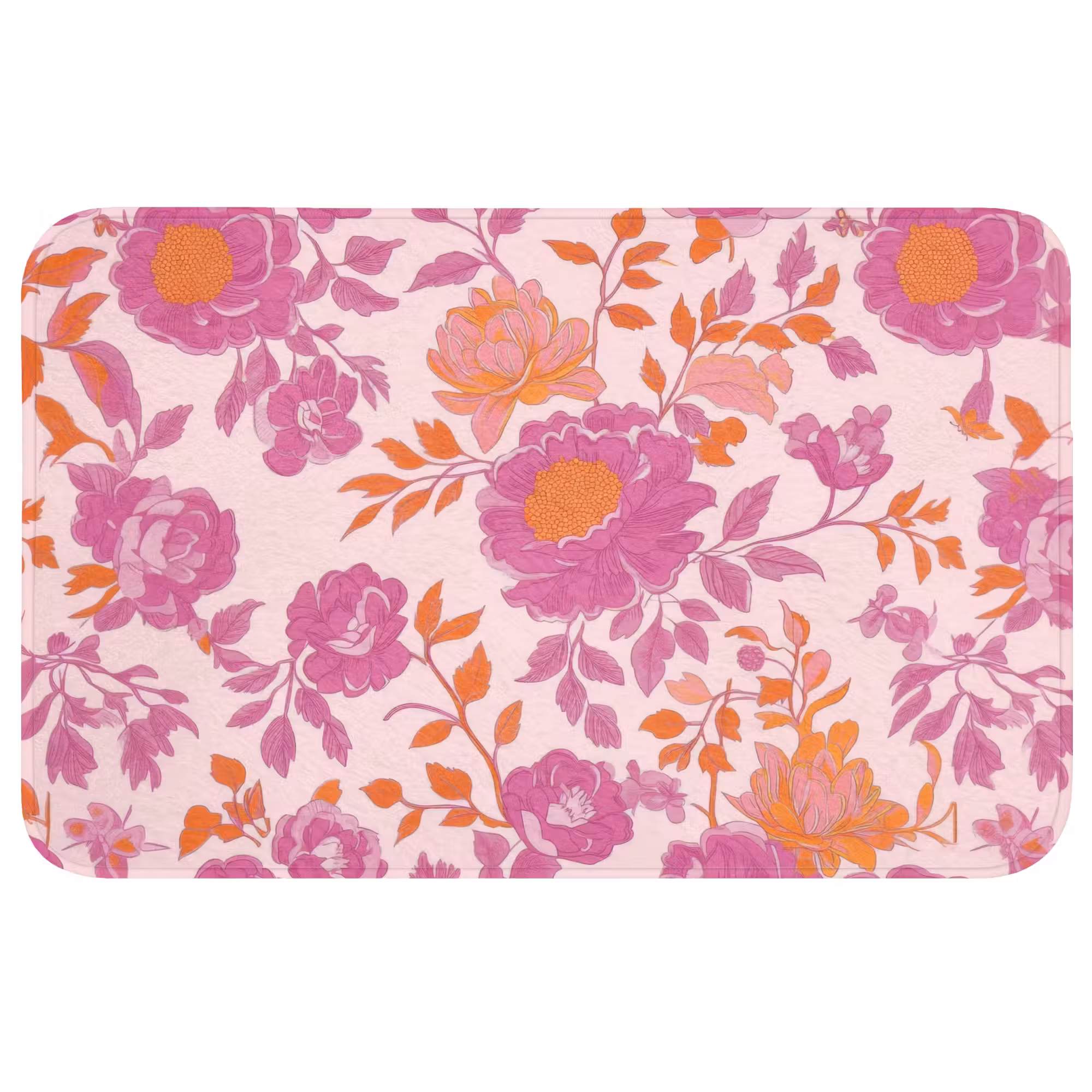 Badmat - Bloemenpatroon - Roze - Oranje - Bloemen