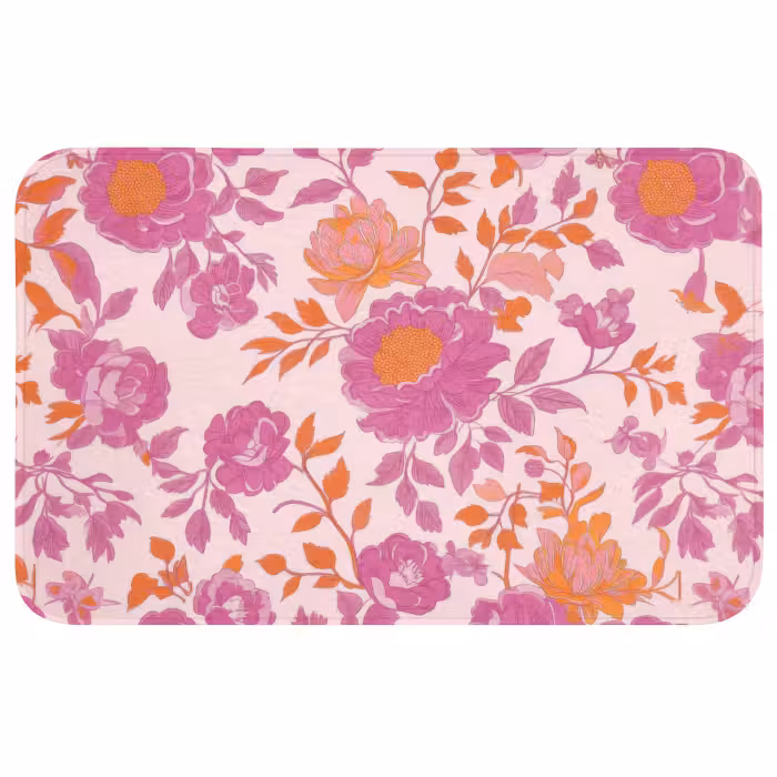 Badmat - Bloemenpatroon - Roze - Oranje - Bloemen