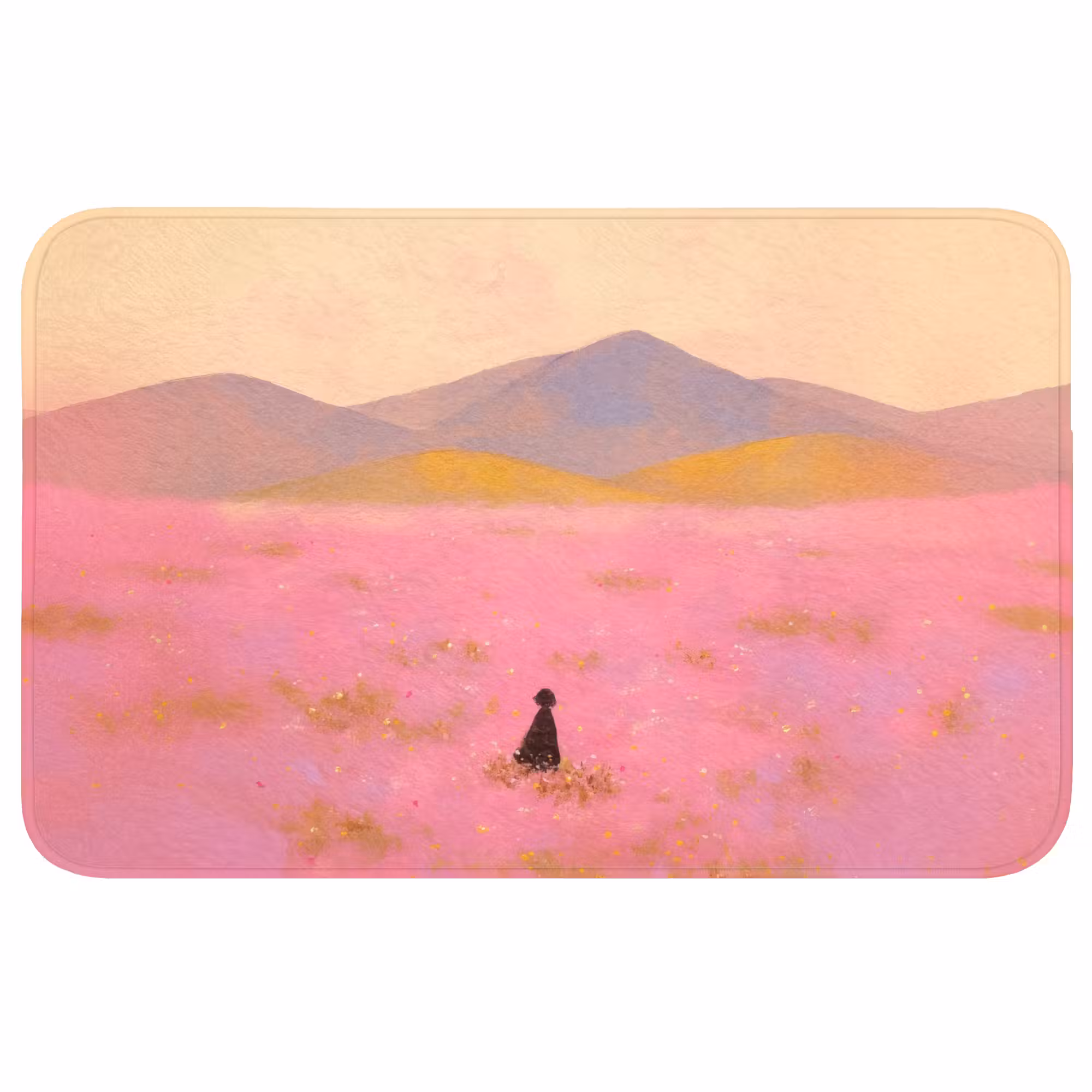 Badmat - Bloemenweide - Heuvels - Silhouet - Roze