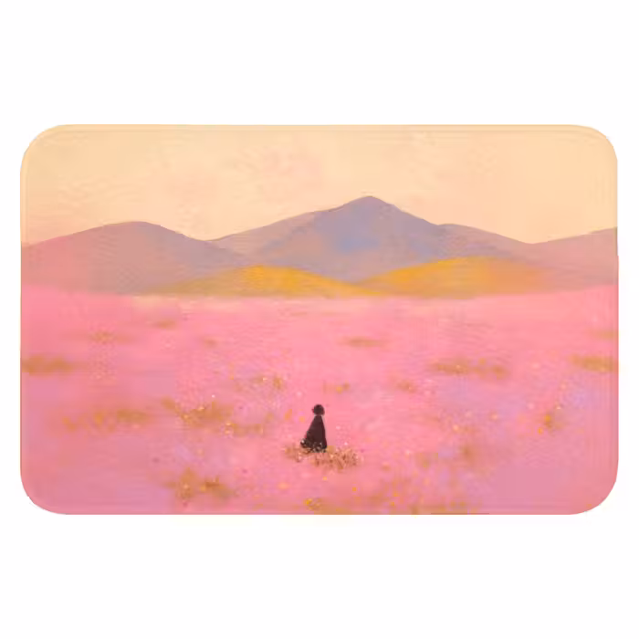 Badmat - Bloemenweide - Heuvels - Silhouet - Roze