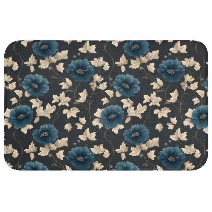 Badmat - Botanisch - Bloemen - Blauw