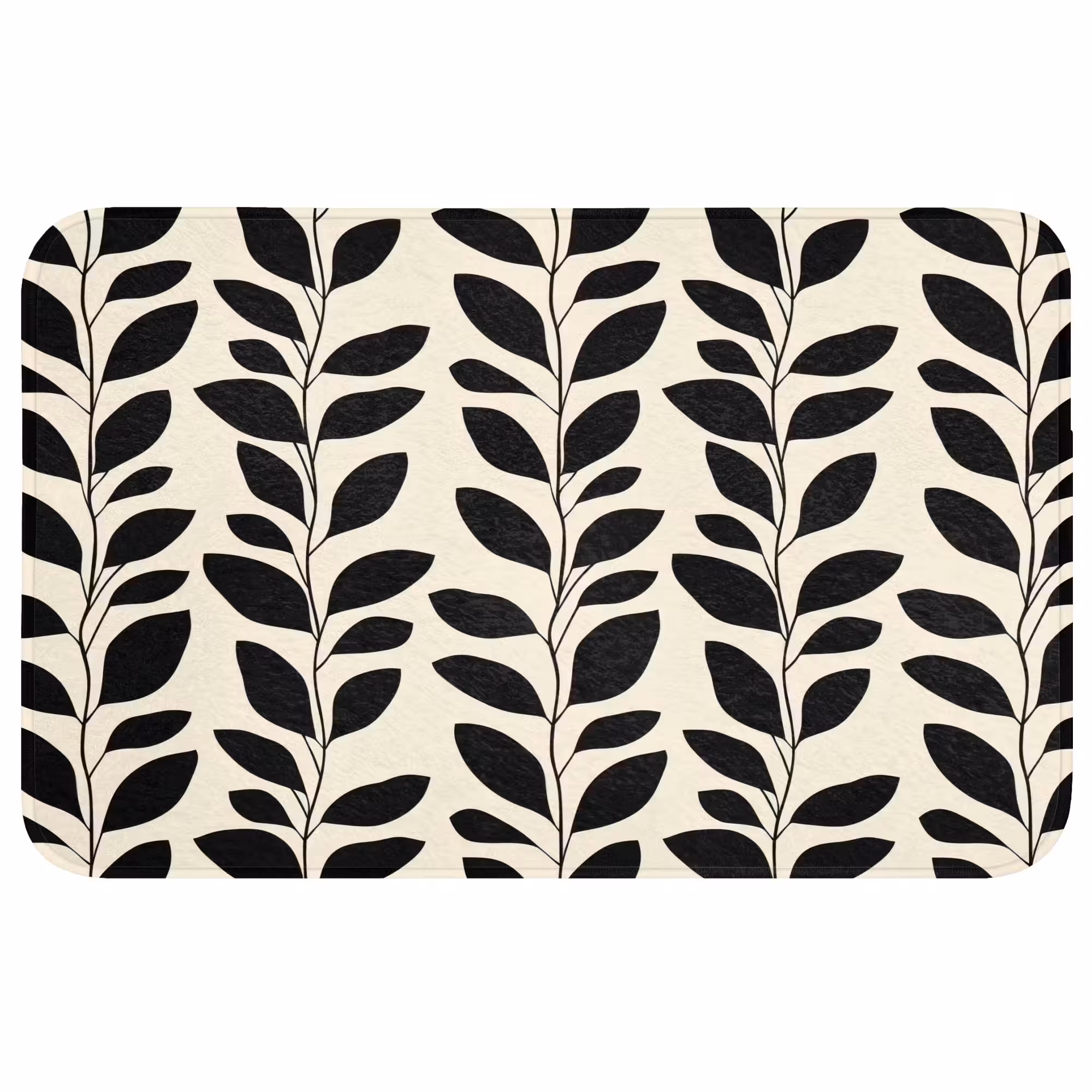 Badmat - Botanisch - Dessin - Zwart - Beige