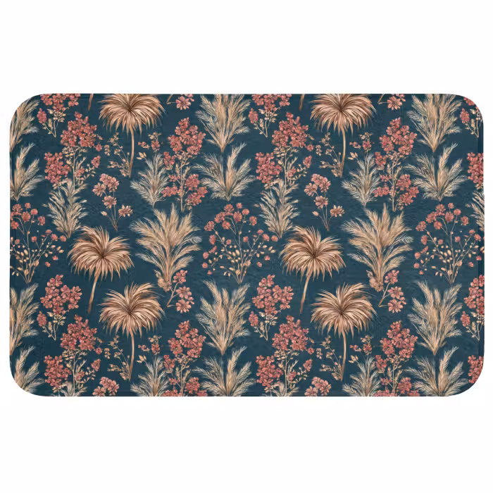 Badmat - Botanisch - Patroon - Blauw