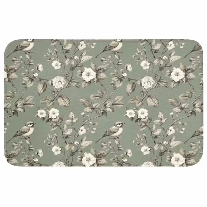 Badmat - Botanisch - Vogels - Groen