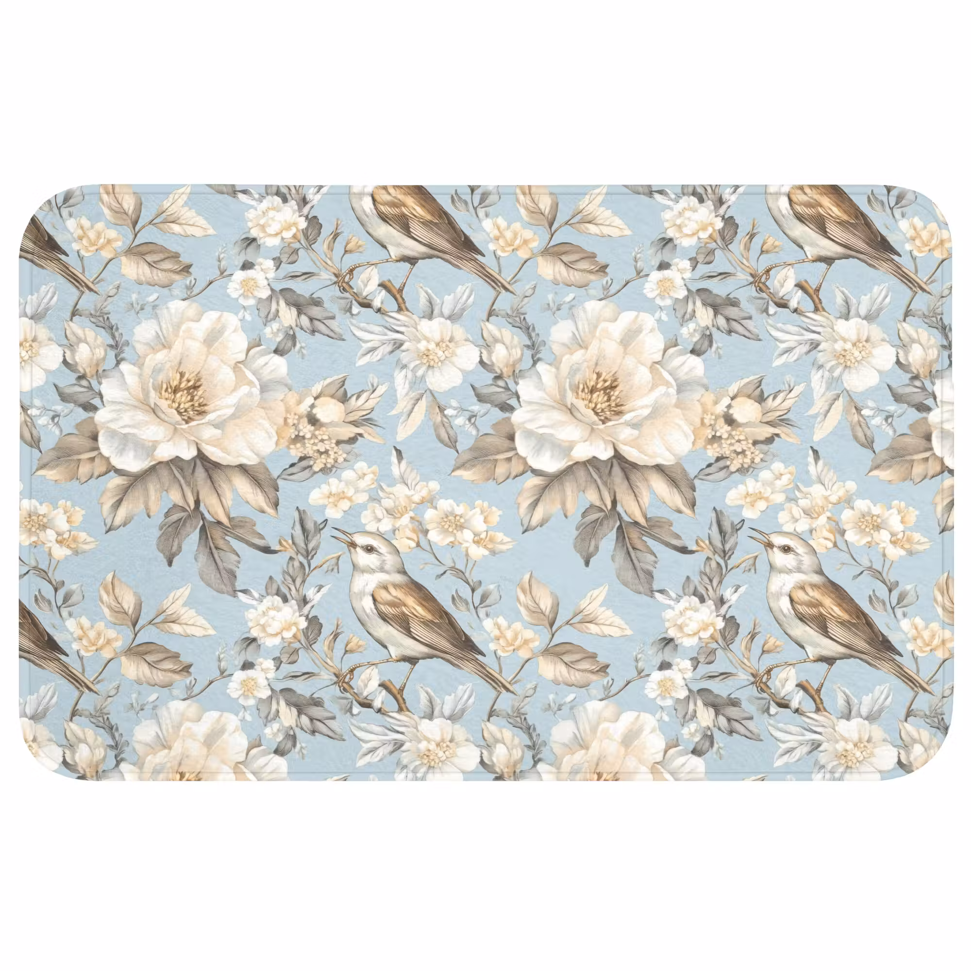 Badmat - Botanisch - Zangvogel - Blauw