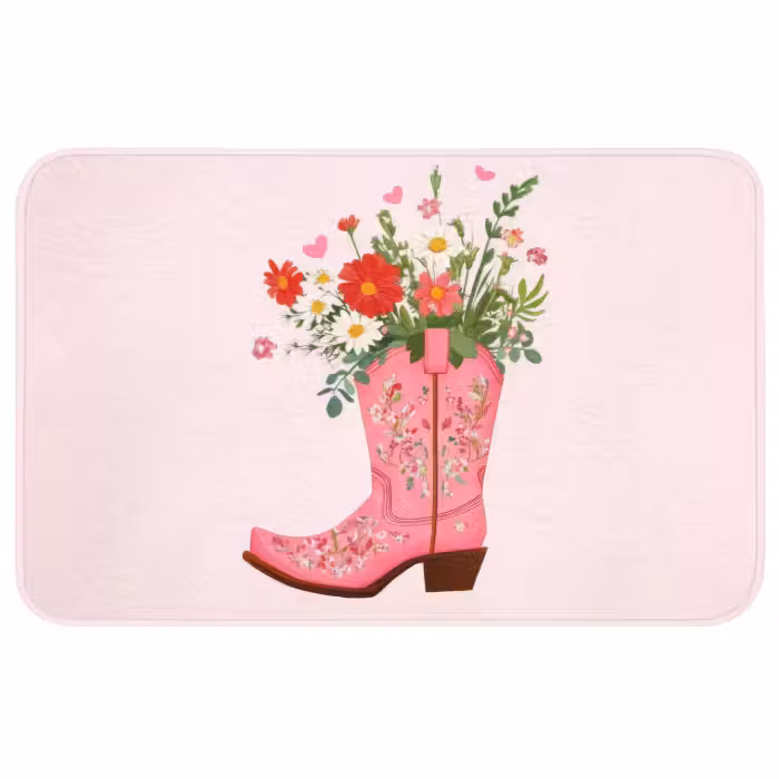 Badmat - Cowboylaarzen - Roze - Boeket - Bloemen