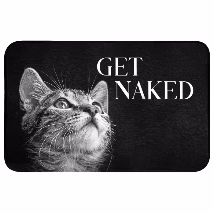 Badmat - Kat - Dieren - quote - Get naked - Zwart