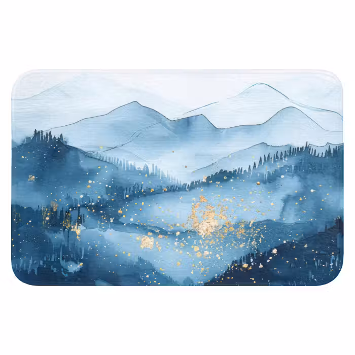 Badmat - Landschap - Blauw - Modern - Goud - Abstract