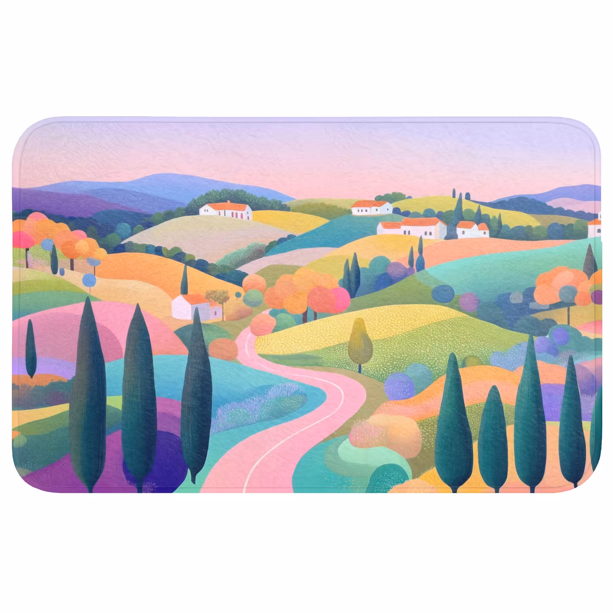 Badmat - Landschap - Paars - Pastel - Huizen