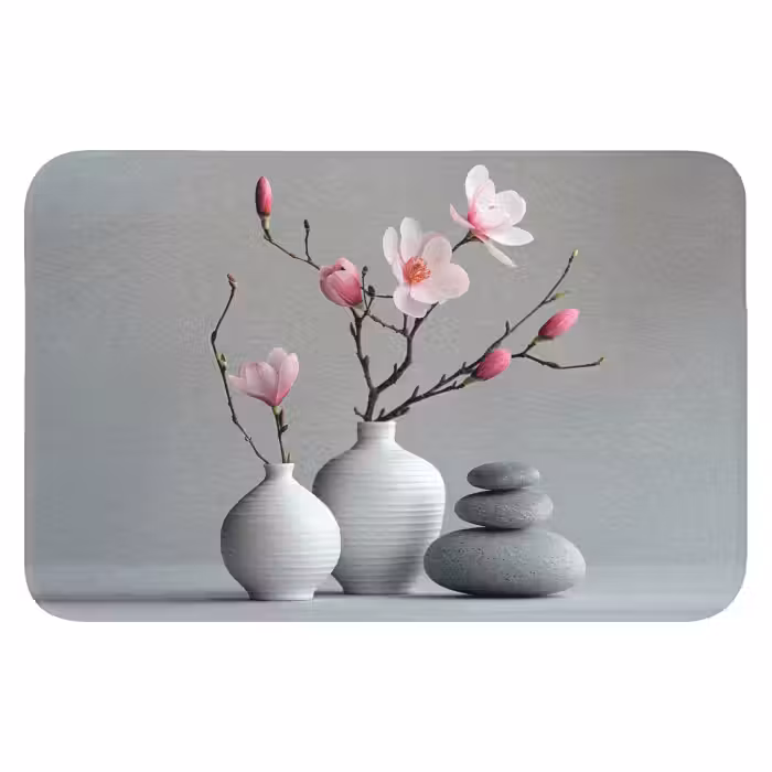 Badmat - Magnolia - Bloemen - Roze - Zen stenen